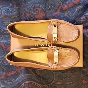 Coach Olive Pebble Grain Leather Loafers Saddle Color In Box OLD MONEY STYLE
